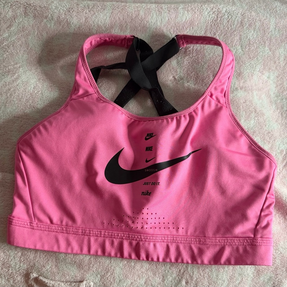 Nike Women's Pink and Black Sports Bra